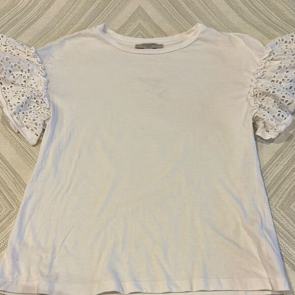 ALL SAINTS Women’s White Short Sleeve with Ruffle Sleeves Tee - Size S - Picture 1 of 5